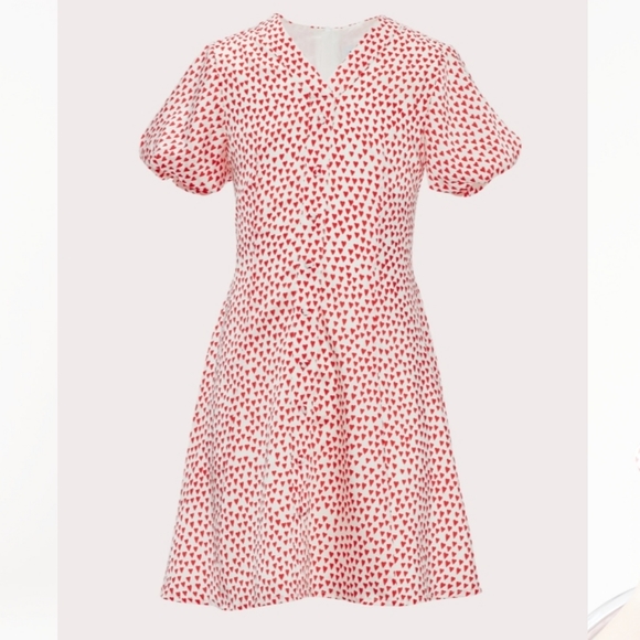Milly Heart Print Silk Aspen Dress Zooey Deschanel - Picture 2 of 13